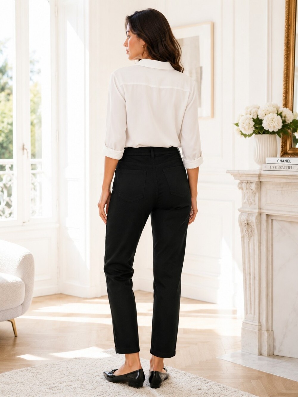 DKNY Black Straight Leg Pants Size 34 Classic Everyday Trousers - Picture 2 of 11